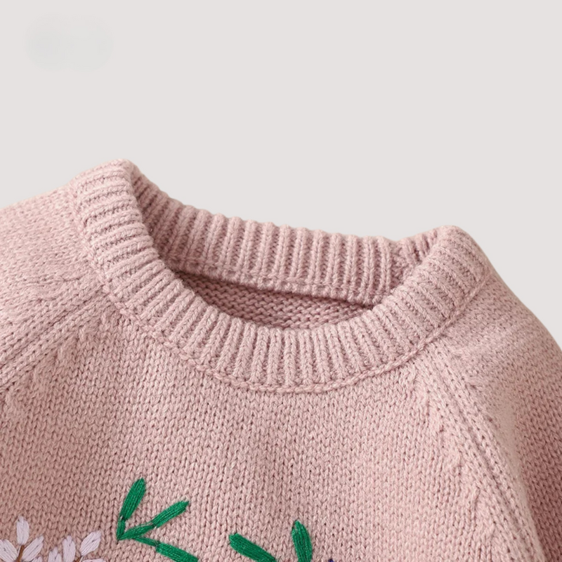 Cute girls sweater - Cozy knitted sweater with embroidered bird