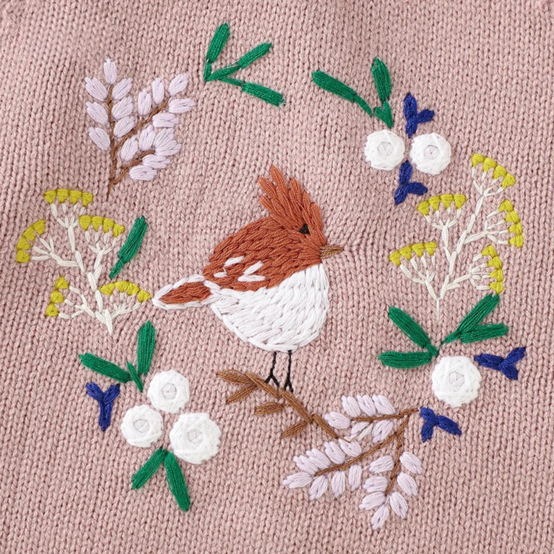 Cute girls sweater - Cozy knitted sweater with embroidered bird