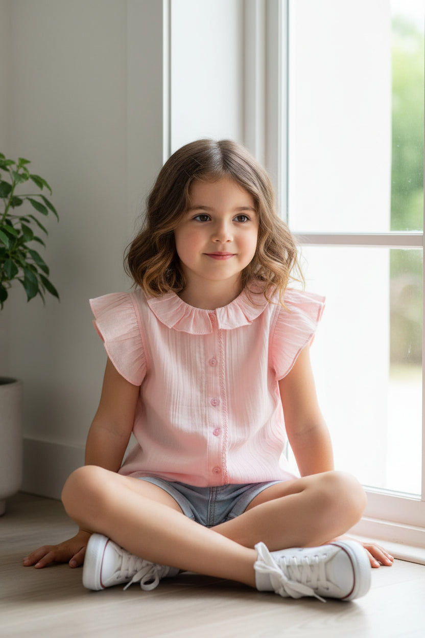Kids Petal Pink Casual Top – Soft Cotton Everyday Blouse with Comfortable Relaxed Fit