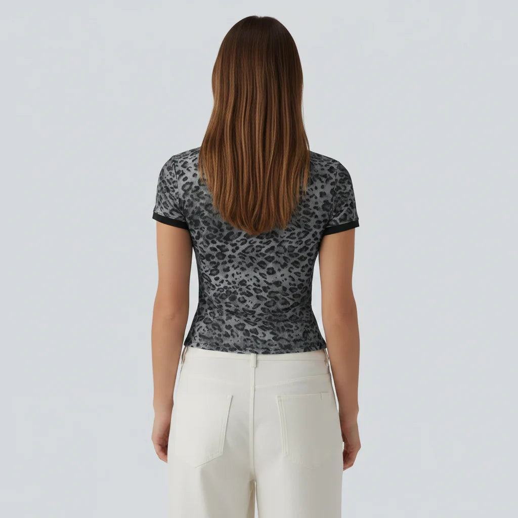 Women's Vintage-Inspired Leopard Print T-Shirt – Short Sleeve Crew Neck Streetwear Top