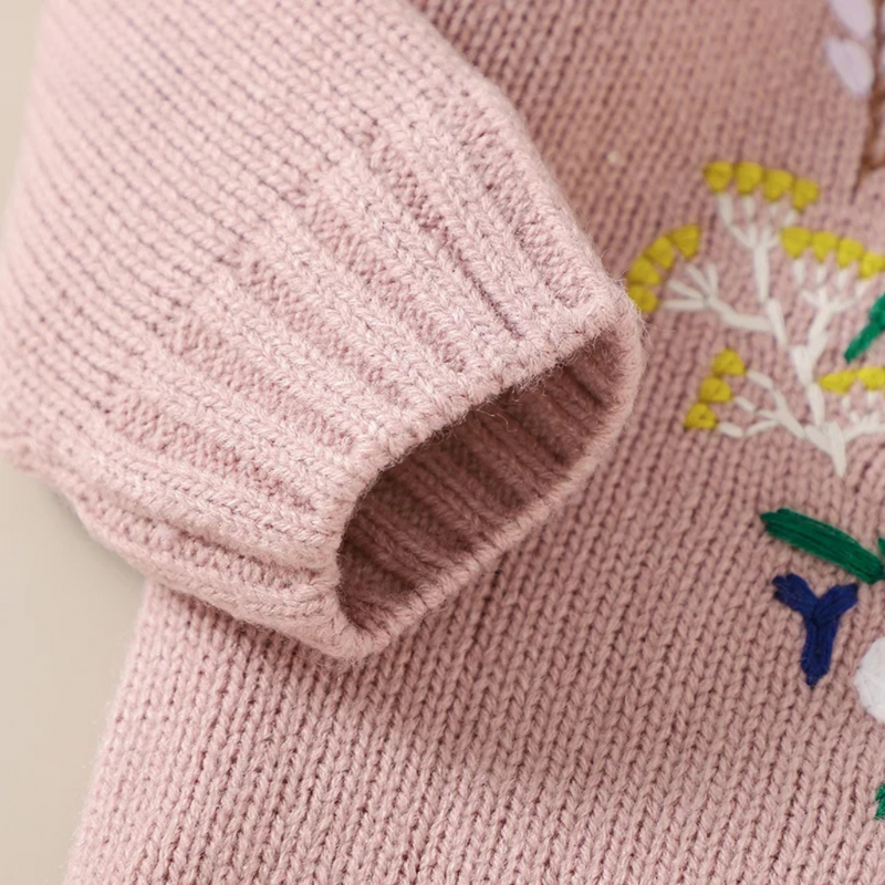 Cute girls sweater - Cozy knitted sweater with embroidered bird