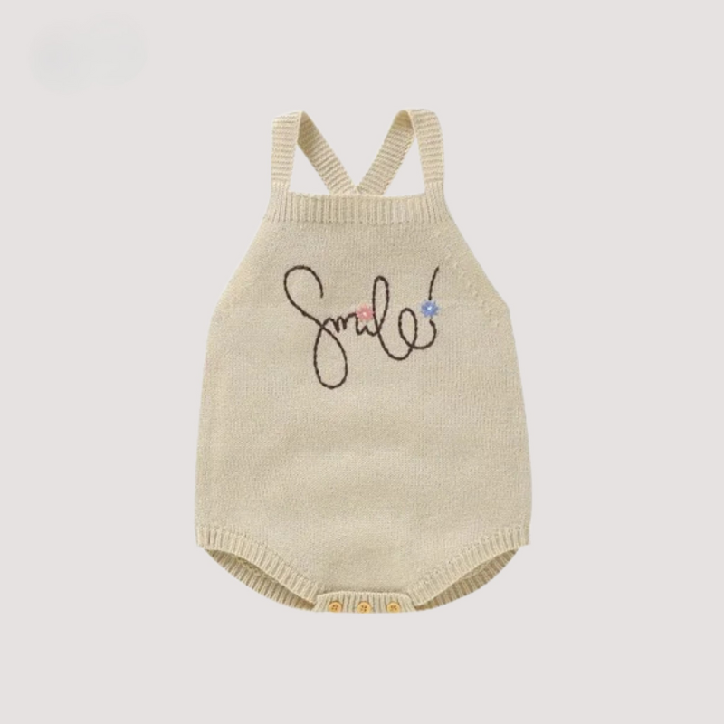 Embroidered knitted romper - Sleeveless baby romper for 0-18 months