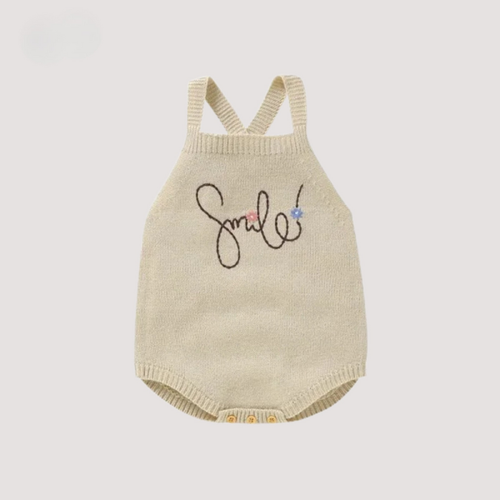 Embroidered knitted romper - Sleeveless baby romper for 0-18 months