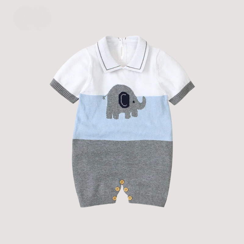 Elephant Print Baby Romper – Soft cotton pajamas for newborns to 24 months