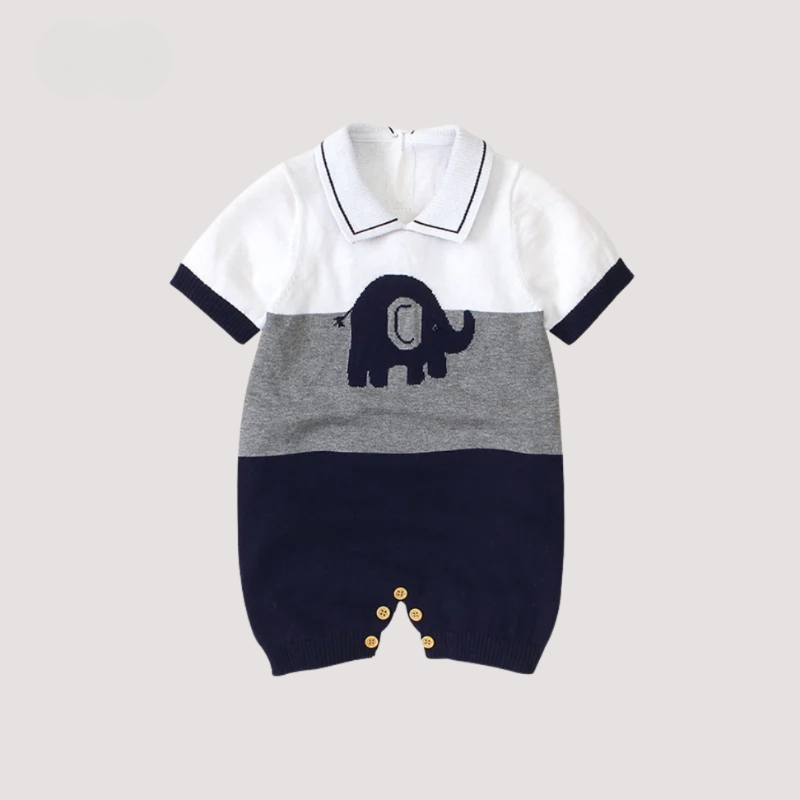 Elephant Print Baby Romper – Soft cotton pajamas for newborns to 24 months