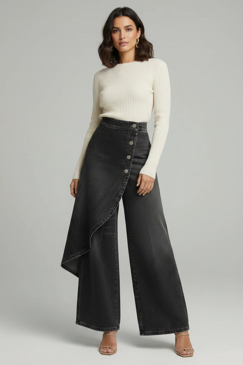Women's High-Waist Flowing Palazzo Pants – Wrap Detail Wide-Leg Trousers