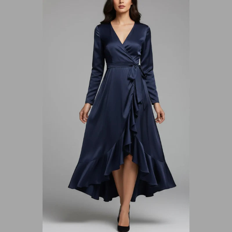 Women's V-Neck Mid-Length Dress – Feminine Party Dress for Prom Nights & Formal Celebrations