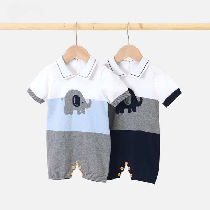 Elephant Print Baby Romper – Soft cotton pajamas for newborns to 24 months