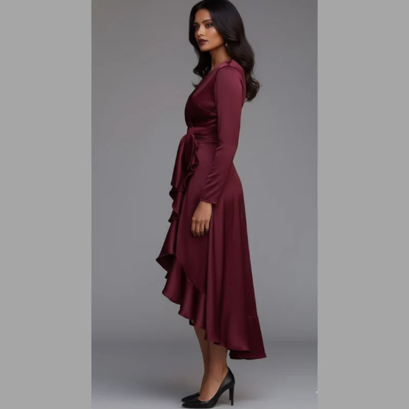 Women's V-Neck Mid-Length Dress – Feminine Party Dress for Prom Nights & Formal Celebrations