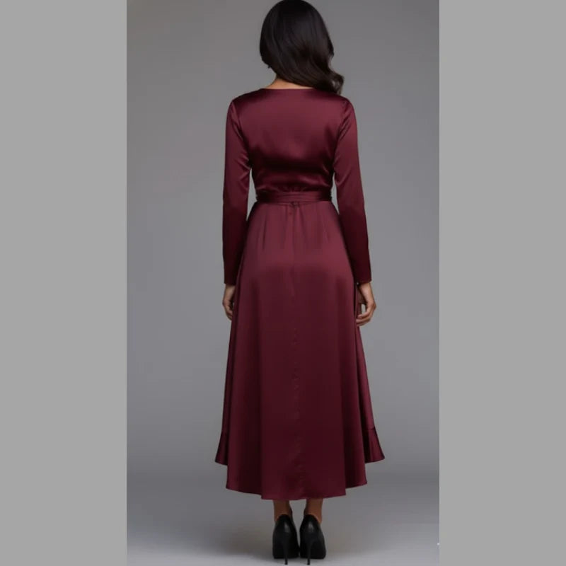 Women's V-Neck Mid-Length Dress – Feminine Party Dress for Prom Nights & Formal Celebrations