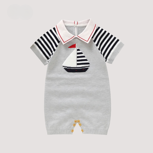 Baby romper with sailor theme – knitted sleeve one-piece