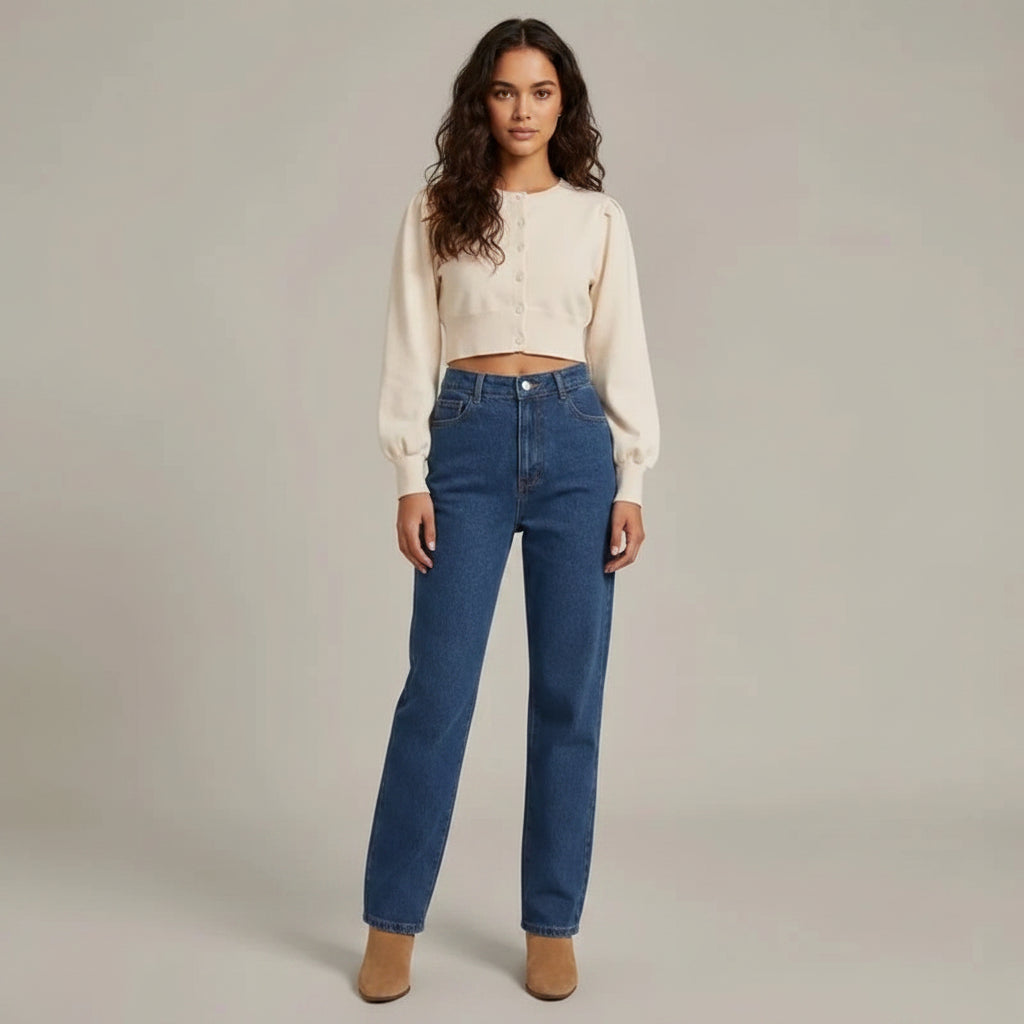 Women’s High-Waist Straight-Leg Jeans – Slim Fit Denim Pants for Casual & Office Wear