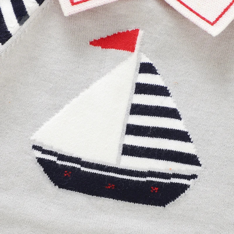 Baby romper with sailor theme – knitted sleeve one-piece