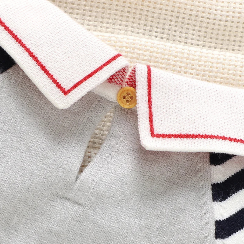 Baby romper with sailor theme – knitted sleeve one-piece