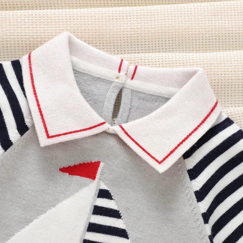 Baby romper with sailor theme – knitted sleeve one-piece