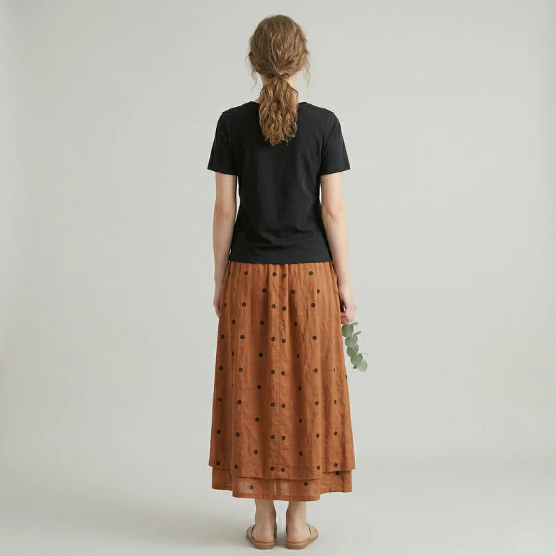 Women’s High-Waist Polka Dot Midi Skirt – Flowy A-Line Swing Skirt with Side Pockets for Casual Chic Style