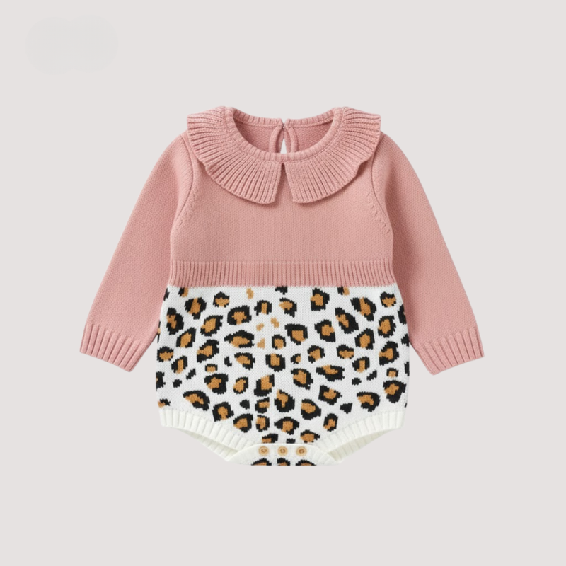 Warm knitted baby romper – classic bodysuit with ruffled collar for seasonal style and comfort