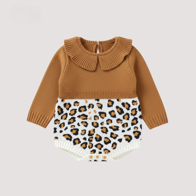 Warm knitted baby romper – classic bodysuit with ruffled collar for seasonal style and comfort