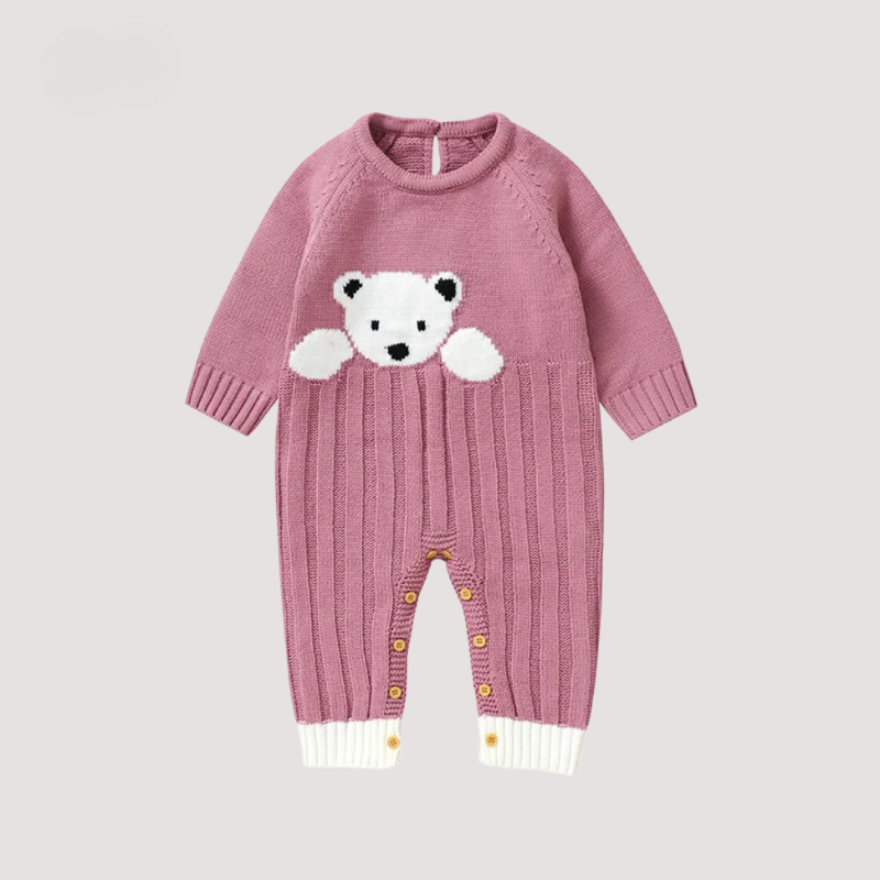 Charming knitted jumpsuit with animal motif for babies - Cozy suit with long sleeves