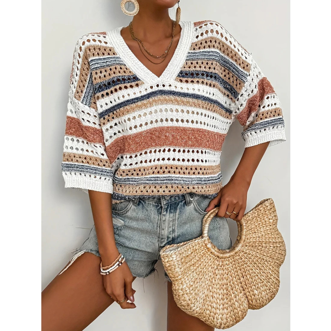 Women’s Oversized Hollow Knit Top – Breathable Relaxed Fit Plus-Size Friendly Sweater Style