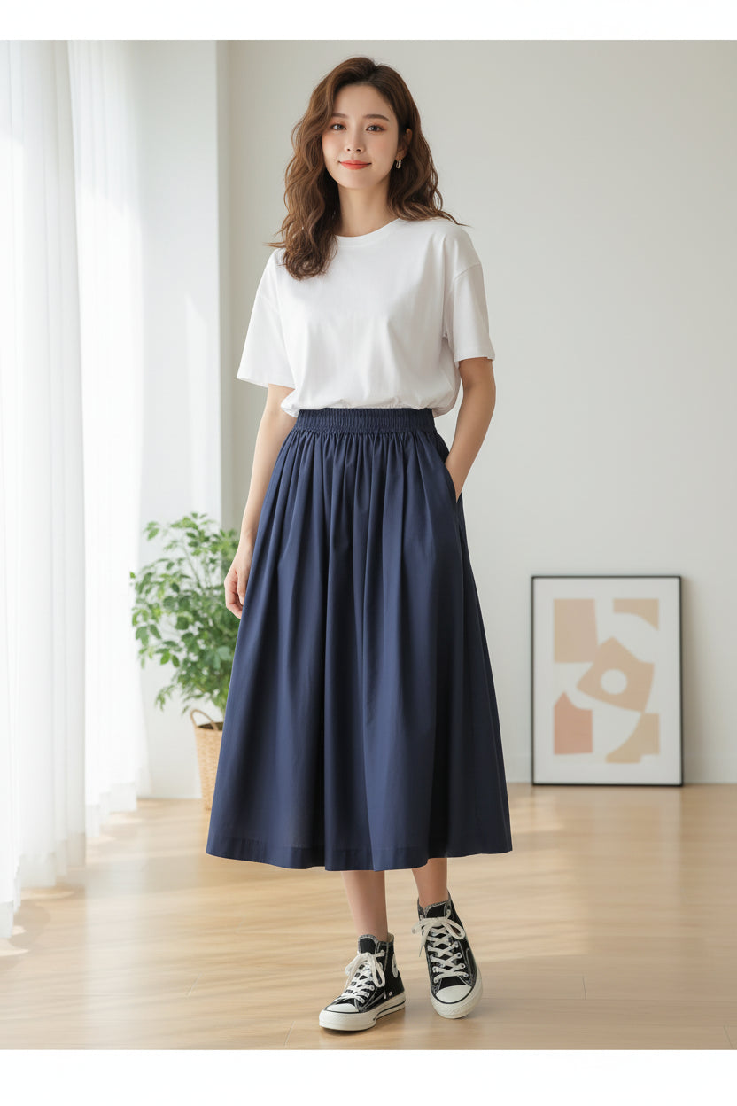 Women’s High-Rise A-Line Midi Skirt – Relaxed Draping Fit for Everyday Comfort