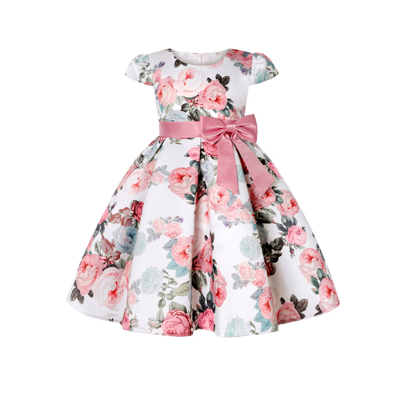 Girls Floral Rose Princess Dress – Charming Kids Party Outfit