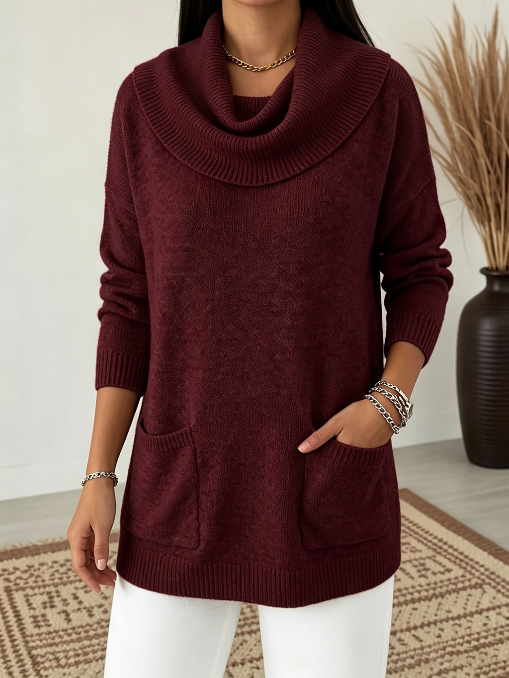 Plus Size, MVQH Women's Plus-Size Oversized Slouchy Turtleneck Sweater - Loose Pullover with, Warm Winter Sweater Suitable for Fall/Winter, Machine Washable Cozy Sweater for Layering, Casual & Office Wear (No Transparency)