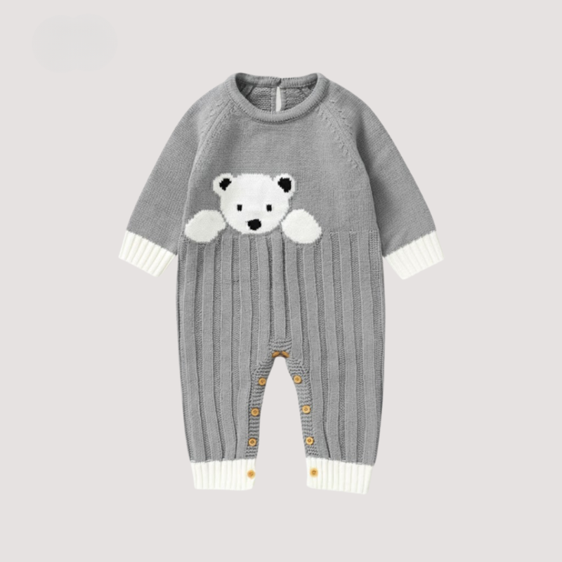 Charming knitted jumpsuit with animal motif for babies - Cozy suit with long sleeves