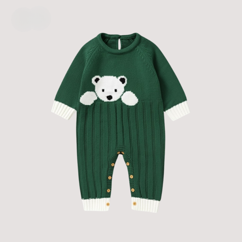Charming knitted jumpsuit with animal motif for babies - Cozy suit with long sleeves