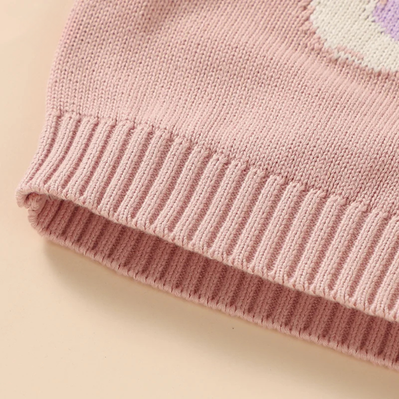 Cozy cotton sweater for baby girls - pleated sleeves with rabbit motif