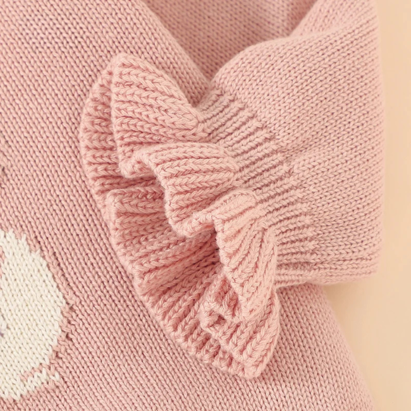 Cozy cotton sweater for baby girls - pleated sleeves with rabbit motif