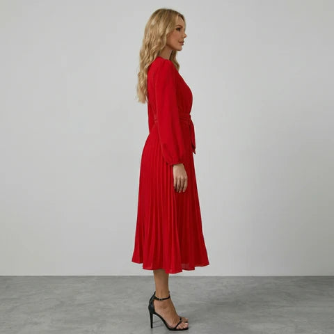 Women’s Pleated Midi Dress – Chic Formal Cocktail Outfit for Special Occasions