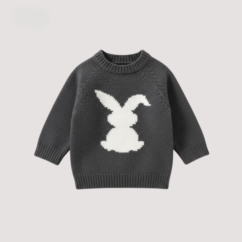 Baby warm knitted top - sweet bunny motif sweater for little ones