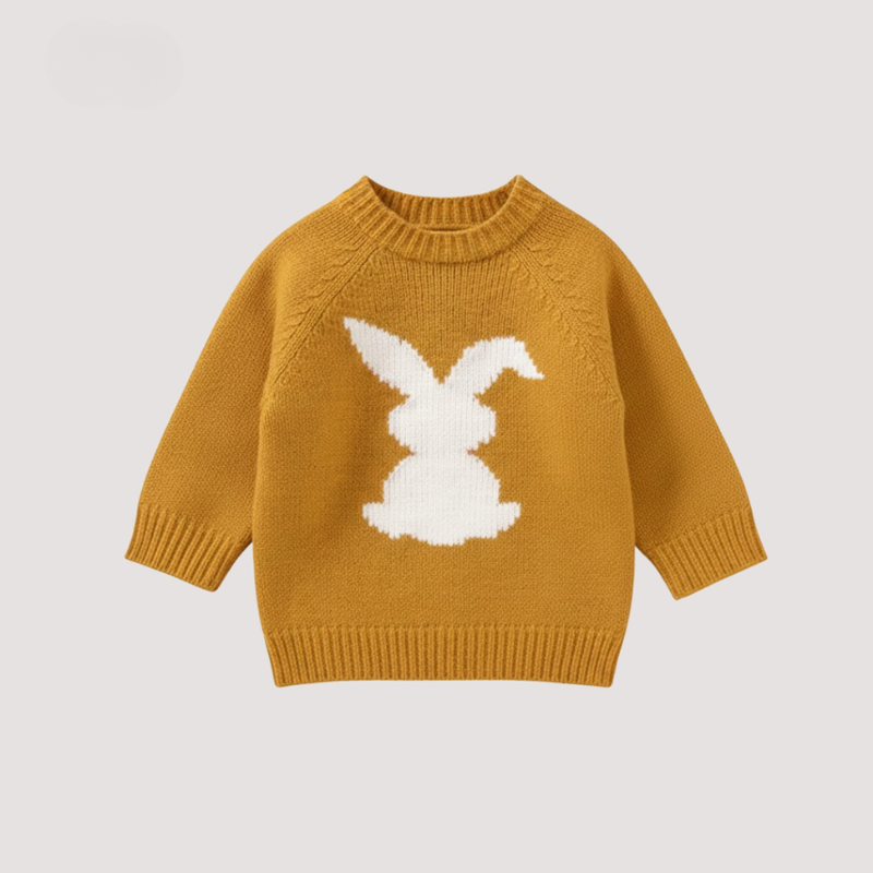 Baby warm knitted top - sweet bunny motif sweater for little ones