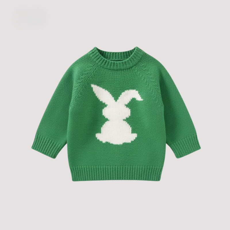Baby warm knitted top - sweet bunny motif sweater for little ones