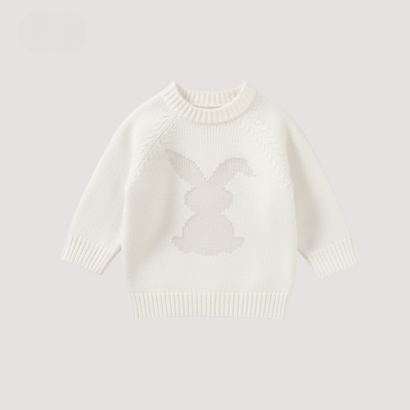 Baby warm knitted top - sweet bunny motif sweater for little ones