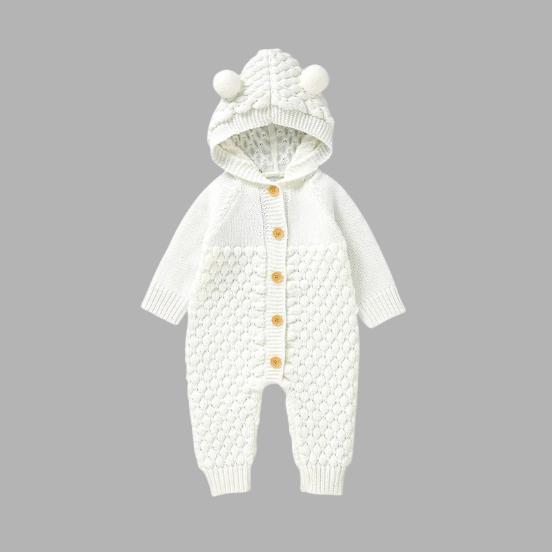 Baby’s Cozy Knitted Hoodie Romper – Long Sleeve Newborn Jumpsuit