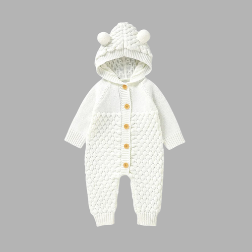 Baby’s Cozy Knitted Hoodie Romper – Long Sleeve Newborn Jumpsuit