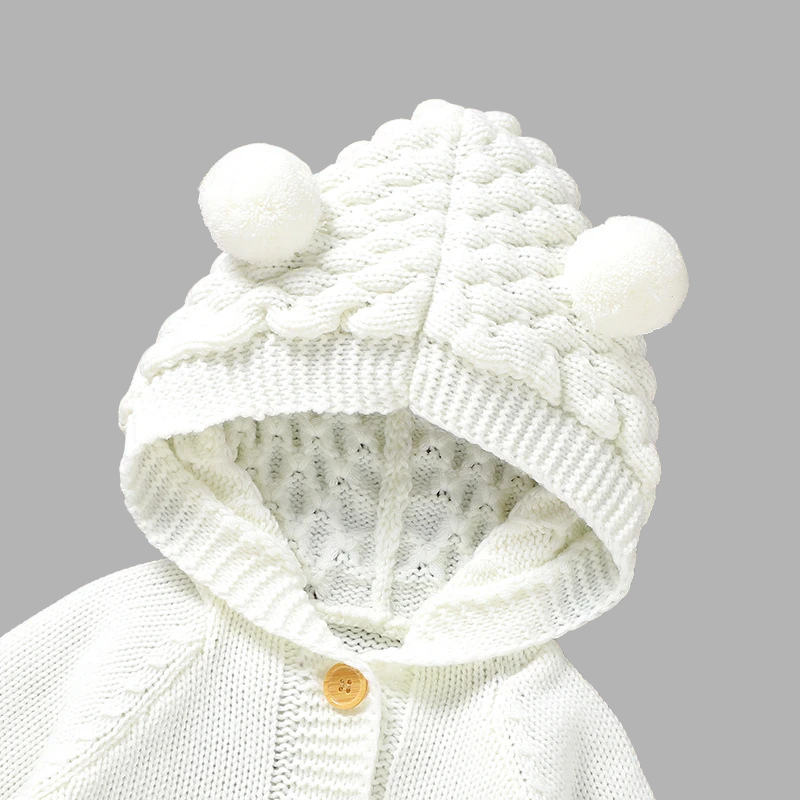 Baby’s Cozy Knitted Hoodie Romper – Long Sleeve Newborn Jumpsuit