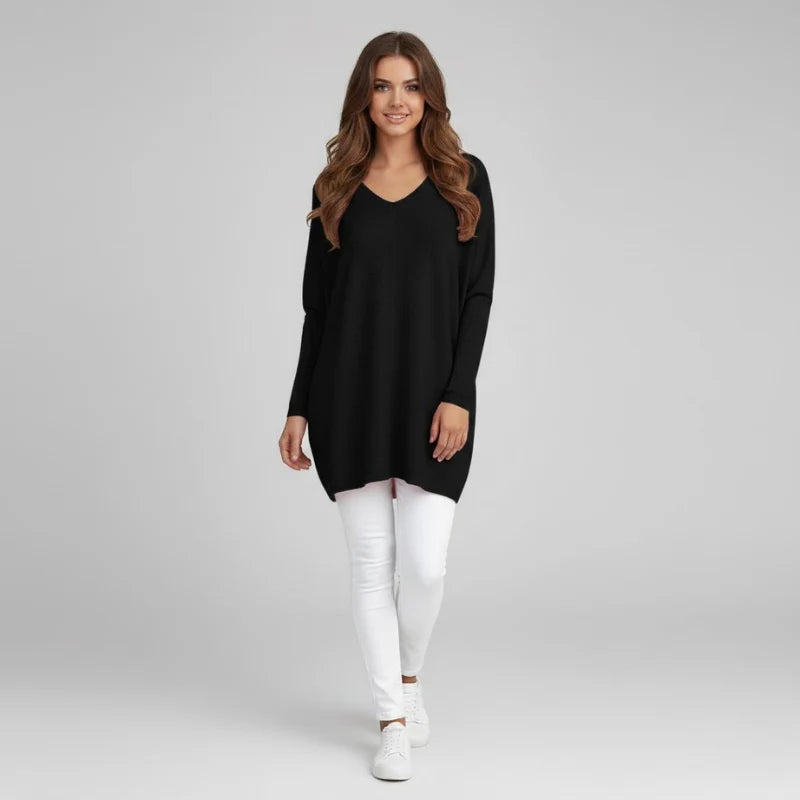 Women’s Loose Knit Jumper – Chic V-Neck Oversized Cozy Pullover for Daily Wear