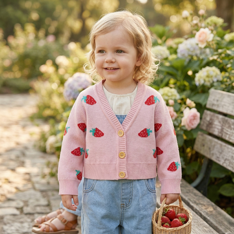 Kids’ Strawberry Knit Cardigan – Adorable Cozy Sweater for Everyday Play