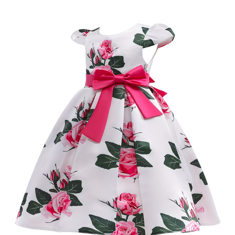 Girls Floral Rose Princess Dress – Charming Kids Party Outfit