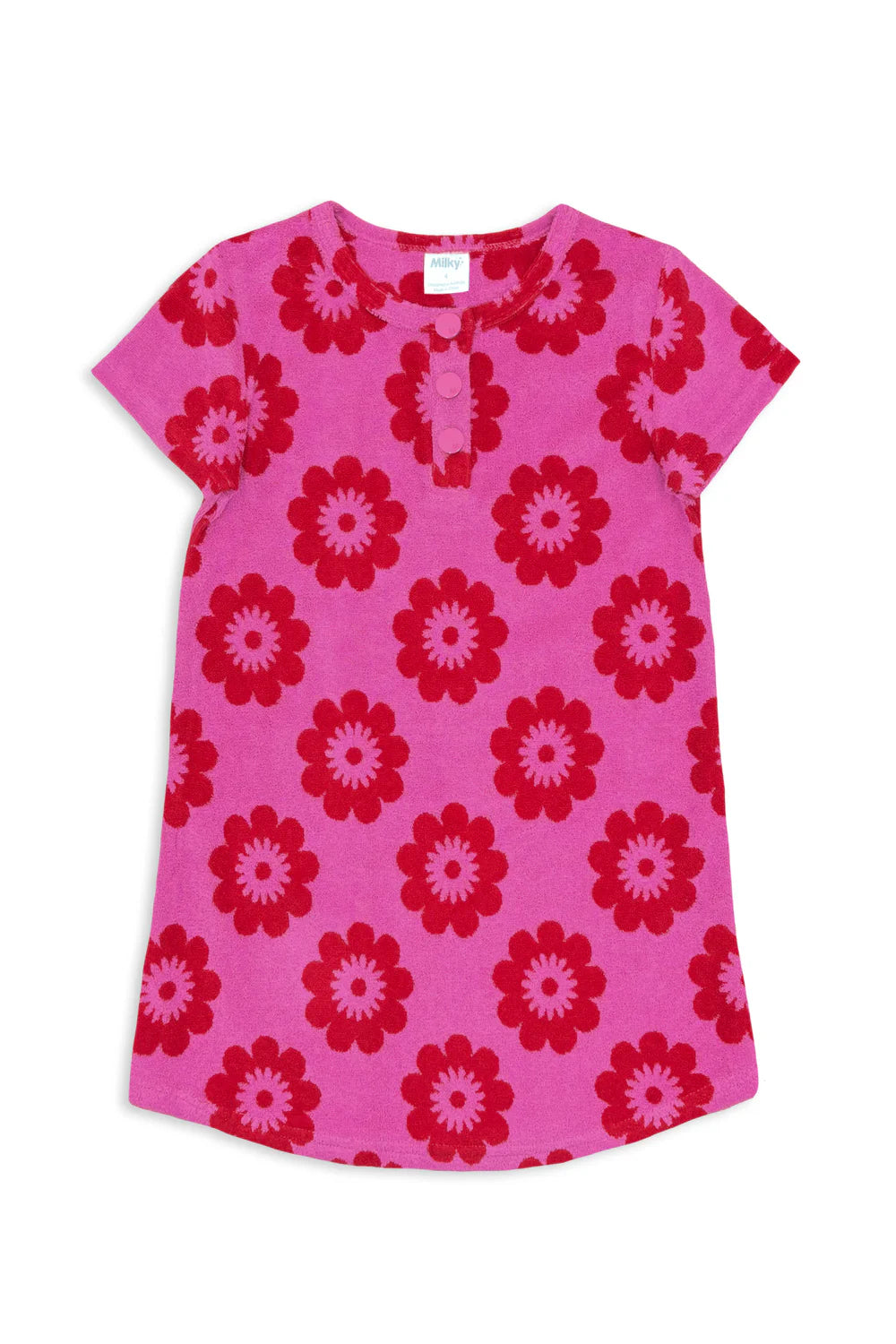Kids Red Blossom Towelling Dress – Cozy Floral Summer Beach Outfit for Girls
