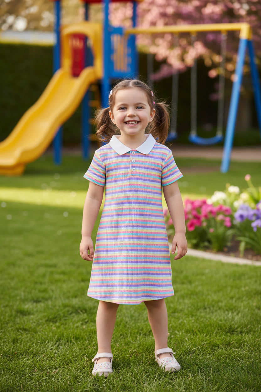 Children’s Multi-Color Rib Dress – Trendy Casual Wear Look