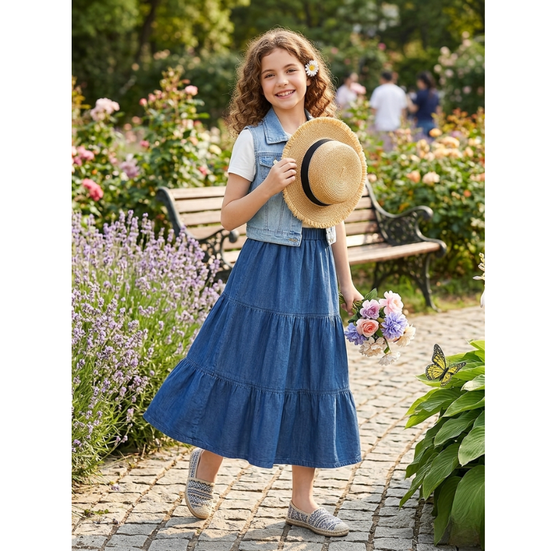 Girls Trendy Denim Skirt – Stylish Casual Jean Mini Skirt for Everyday Wear, Cute Fashion Outfit