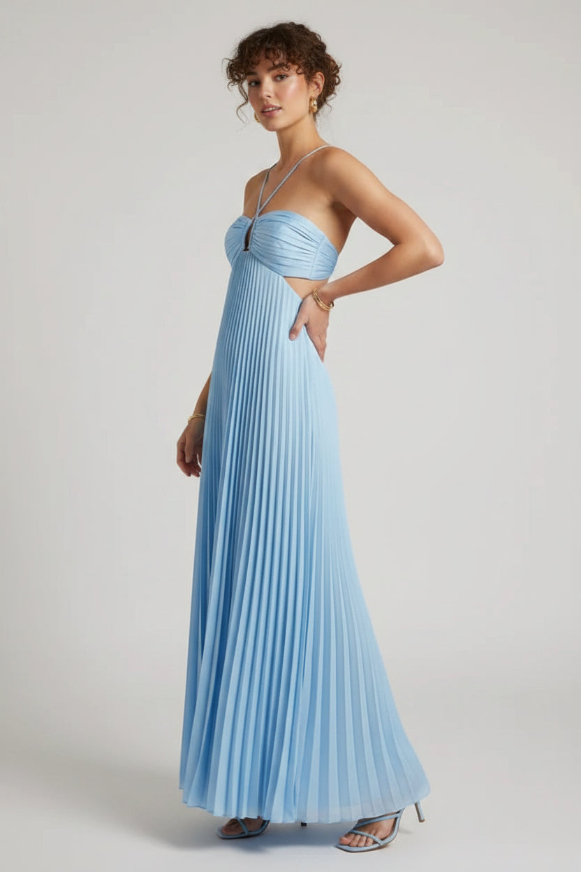 Women's Pleated Floor-Length Dress – Refined Formal Maxi Outfit for Wedding Guests