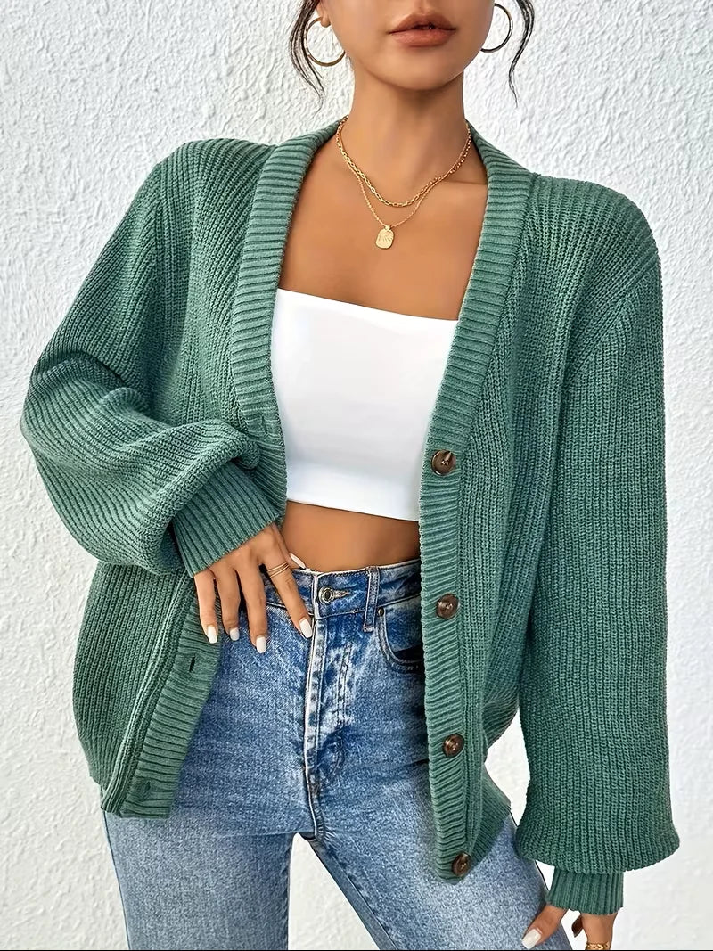 Paloma | Ribbed-Knit Open-Front Button Cardigan - Cozy Casual Knitwear