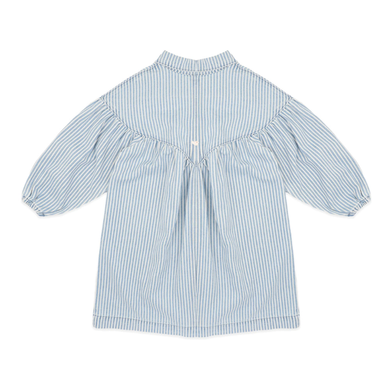 Blue Striped Denim Shirt Dress – Casual Button-Down Midi Dress with Classic Vertical Stripes