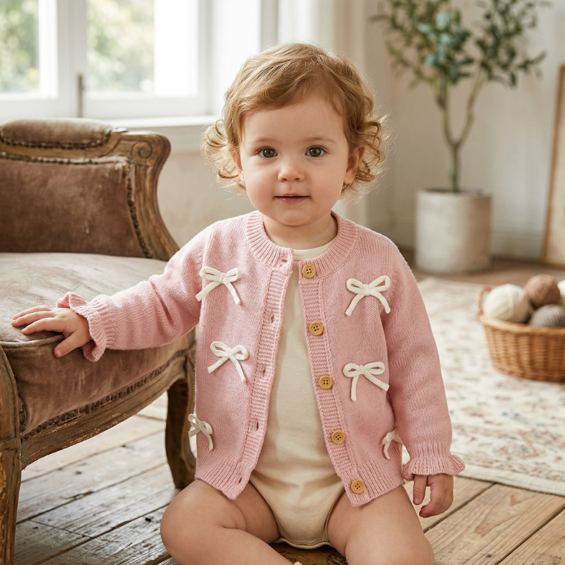 Adorable Baby Girl Bow Knit Cardigan – Cozy & Stylish Sweater