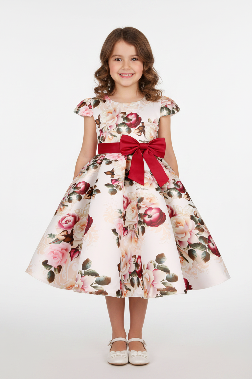 Girls Floral Rose Princess Dress – Charming Kids Party Outfit